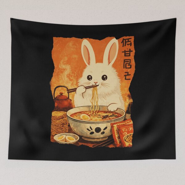 Item preview, Cute Bunny Eating Ramen Japanese Food Illustration designed and sold by JEFDodsonArt.