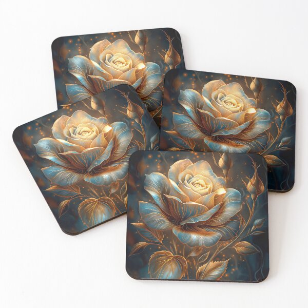 Item preview, Luminous Rose in Blue and Gold on Black designed and sold by MargaretWiktor.