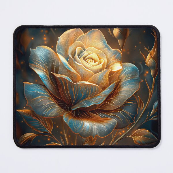 Item preview, Luminous Rose in Blue and Gold on Black designed and sold by MargaretWiktor.