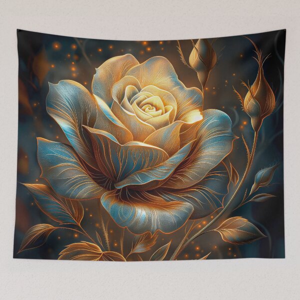 Item preview, Luminous Rose in Blue and Gold on Black designed and sold by MargaretWiktor.