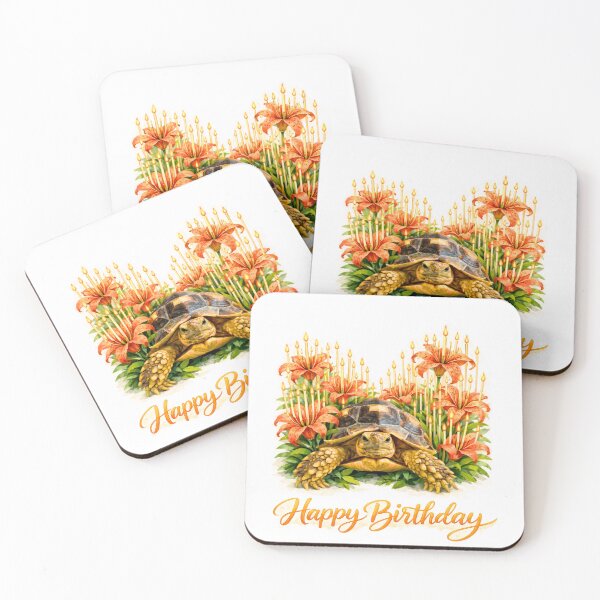 Item preview, Happy Birthday Sulcata tortoise with Orange Candle Lilies designed and sold by Sulcata Studio.