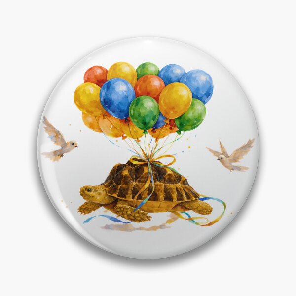 Item preview, Happy Birthday flying Sulcata turtle with balloons designed and sold by Sulcata Studio.