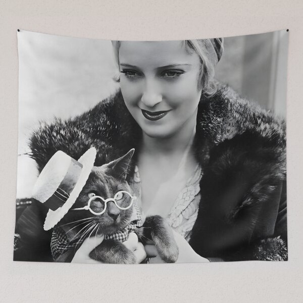 Item preview, 1932 American actress and singer Jeanette MacDonald with her cat named Pussumus vintage cat lady photograph poster art print designed and sold by Astrid Arkhangelsky.