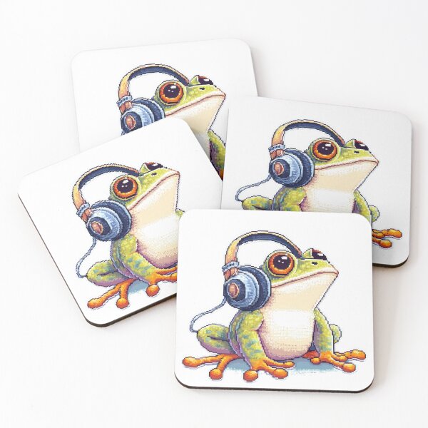 Item preview, Cute Pixel Frog Wearing Headphones designed and sold by VikArt7.