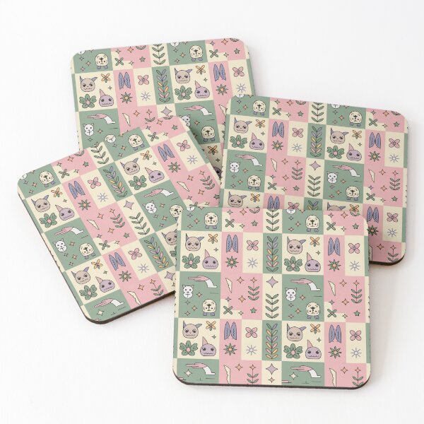Item preview, Cute Kawaii Critters Checkerboard Flowers Seamless Pattern - Pastel Whimsical Repeat designed and sold by Midnight Veil Designs.