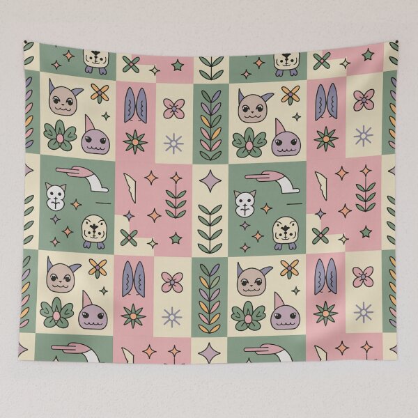 Item preview, Cute Kawaii Critters Checkerboard Flowers Seamless Pattern - Pastel Whimsical Repeat designed and sold by Midnight Veil Designs.