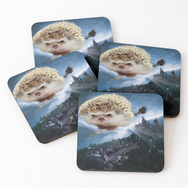 Item preview, Realistic Flying Hedgehog on Magic Broom in Fantasy Landscape designed and sold by FotoworldEdel.