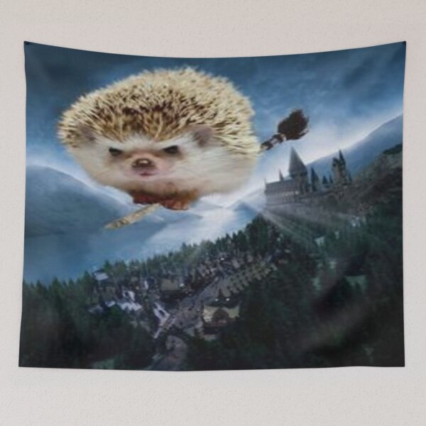 Item preview, Realistic Flying Hedgehog on Magic Broom in Fantasy Landscape designed and sold by FotoworldEdel.