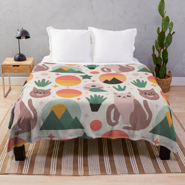 Item preview, Cute Kawaii Cats Sunset Mountains Seamless Pattern - Pastel Boho Repeat designed and sold by Midnight Veil Designs.