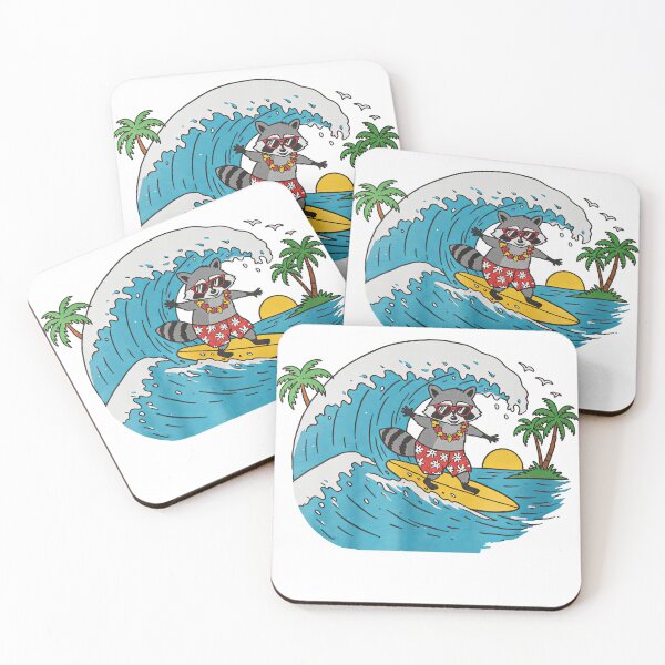 Item preview, Surfing Raccoon Catching a Wave at Tropical Beach designed and sold by TeeARTHY.