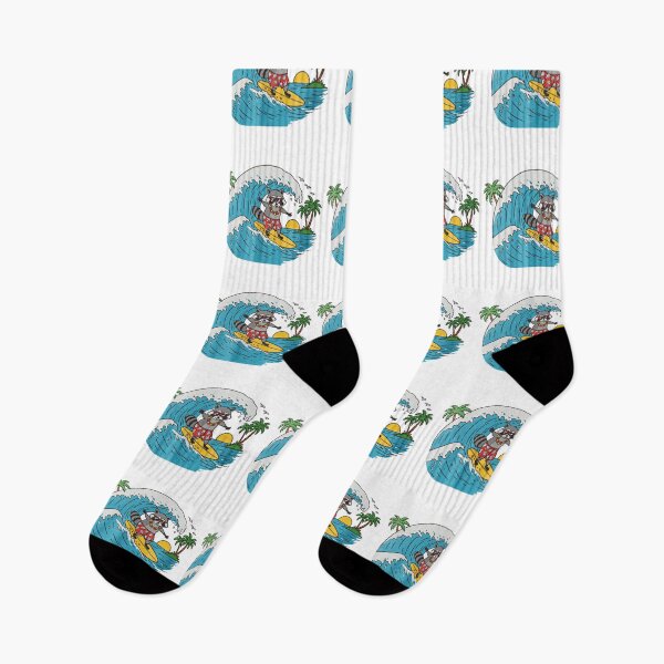 Item preview, Surfing Raccoon Catching a Wave at Tropical Beach designed and sold by TeeARTHY.