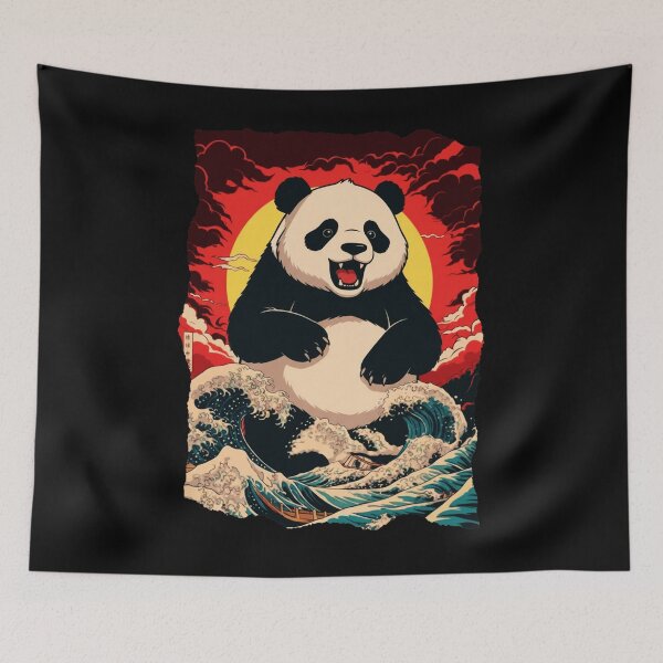 Item preview, Happy Panda Wave Japanese Style Illustration designed and sold by JEFDodsonArt.