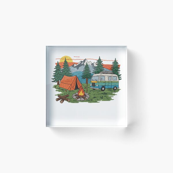 Item preview, Retro Camping Scene with Tent and Vintage Van designed and sold by TeeARTHY.