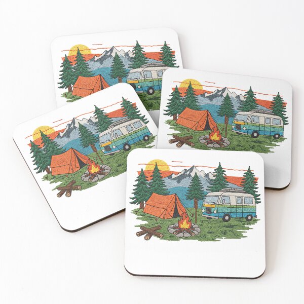 Item preview, Retro Camping Scene with Tent and Vintage Van designed and sold by TeeARTHY.