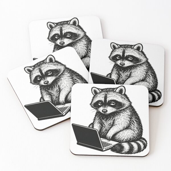 Item preview, Tired Raccoon Working on Laptop Line Art designed and sold by HavuNordicShop.