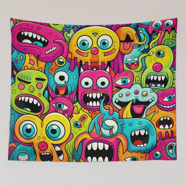 Item preview, Funny Cute Monsters – Vibrant Cartoon Doodle Art Print designed and sold by Artixshopy98.