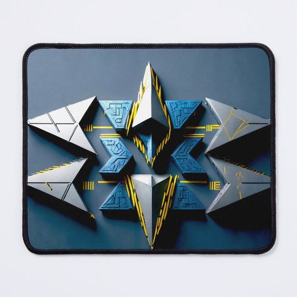 Item preview, Futuristic Geometric Arrow Design - Abstract 3D Tech Symmetry in Blue and Yellow designed and sold by Peter Kraaibeek | Generative Designs and Car Art.