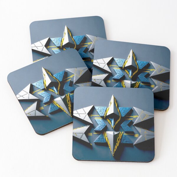 Item preview, Futuristic Geometric Arrow Design - Abstract 3D Tech Symmetry in Blue and Yellow designed and sold by Peter Kraaibeek Art Gallery.