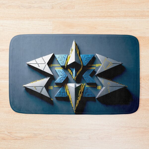 Item preview, Futuristic Geometric Arrow Design - Abstract 3D Tech Symmetry in Blue and Yellow designed and sold by Peter Kraaibeek | Generative Designs and Car Art.