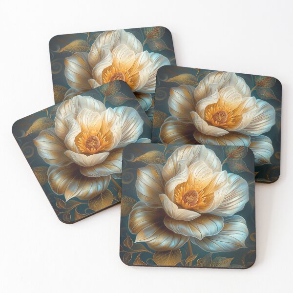 Item preview, Elegant Golden and White Floral Bloom on Dark Background designed and sold by MargaretWiktor.