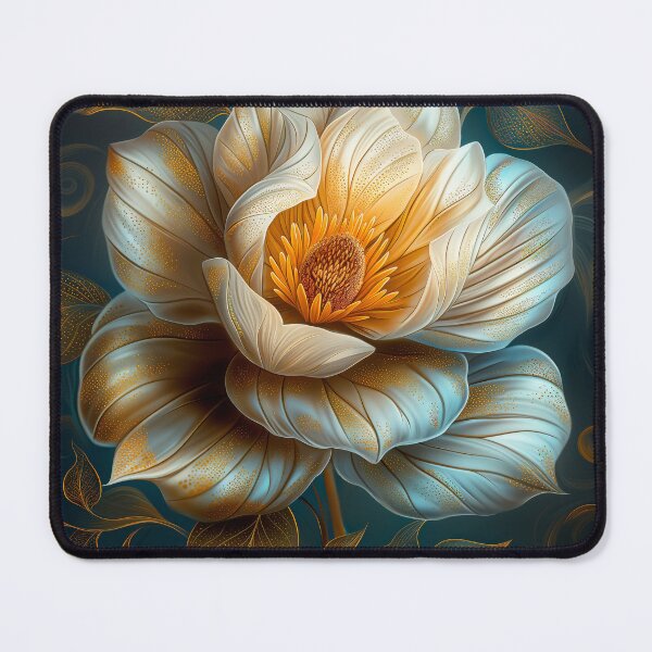 Item preview, Elegant Golden and White Floral Bloom on Dark Background designed and sold by MargaretWiktor.
