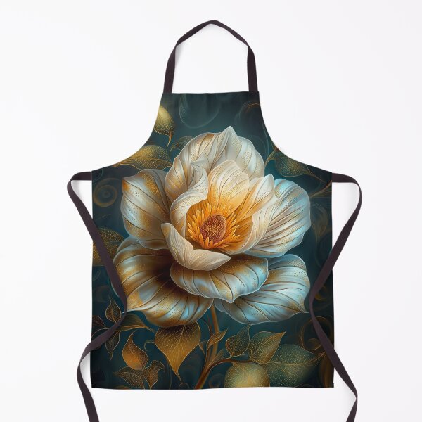 Item preview, Elegant Golden and White Floral Bloom on Dark Background designed and sold by MargaretWiktor.