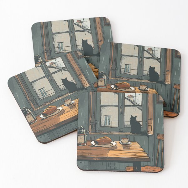 Item preview, Rainy Morning Window – Cozy Cat Kitchen Illustration designed and sold by JLCableStudio.