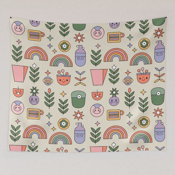 Item preview, Cute Kawaii Critters Rainbow Plants Seamless Pattern - Pastel Whimsical Repeat designed and sold by Midnight Veil Designs.
