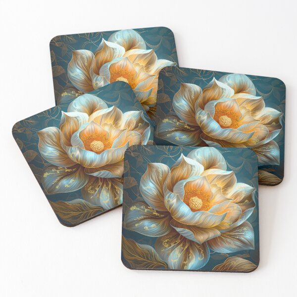 Item preview, Elegant Golden and White Magnolia Flower on Dark Background designed and sold by MargaretWiktor.