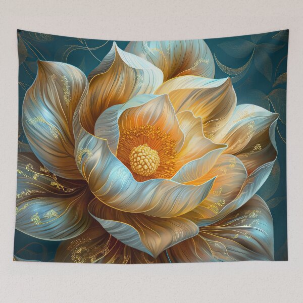 Item preview, Elegant Golden and White Magnolia Flower on Dark Background designed and sold by MargaretWiktor.