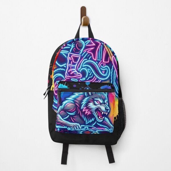 Item preview, Neon Wolf BMX Street Art – Cyberpunk Graffiti Wolf Rider | Vibrant vaporwave splash design designed and sold by SoftInk Studio.