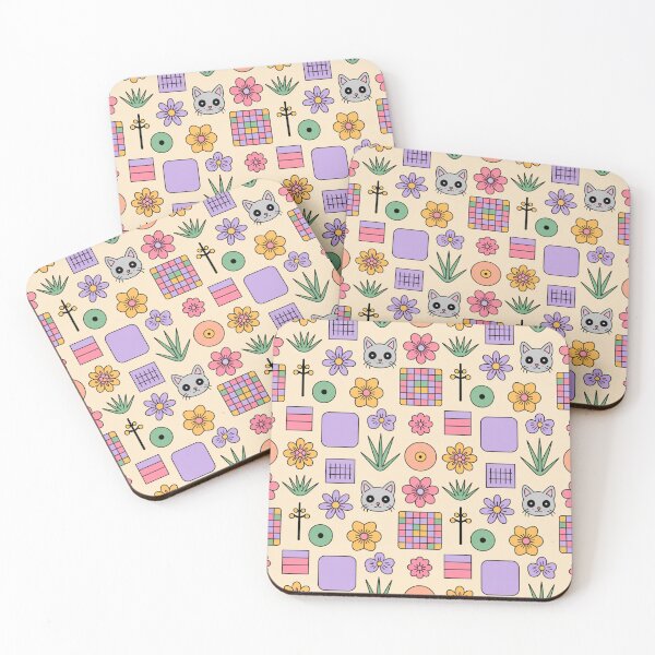 Item preview, Cute Kawaii Cats Checkerboard Flowers Plants Seamless Pattern - Pastel Retro Repeat designed and sold by Midnight Veil Designs.