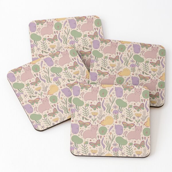 Item preview, Cute Kawaii Cats Butterflies Mushrooms Pastel Seamless Pattern - Whimsical Cozy Repeat designed and sold by Midnight Veil Designs.