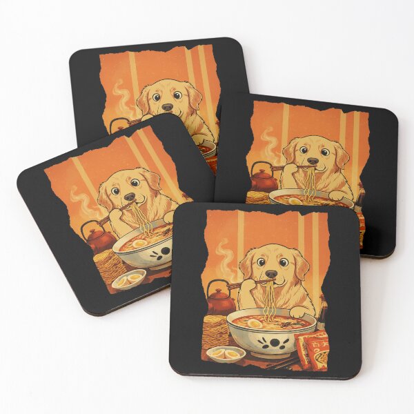 Item preview, Golden Retriever Eating Ramen Cute Dog Illustration designed and sold by JEFDodsonArt.