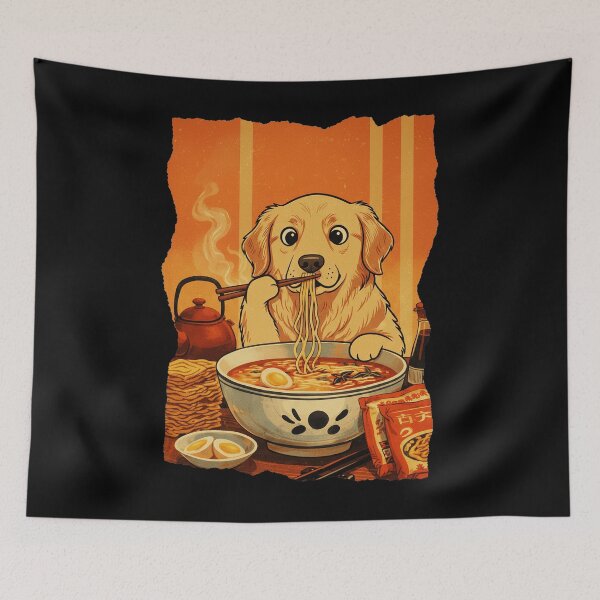 Item preview, Golden Retriever Eating Ramen Cute Dog Illustration designed and sold by JEFDodsonArt.