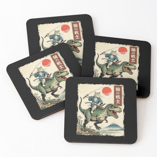 Item preview, Samurai Cat Riding T Rex Japanese Ukiyo Style Funny designed and sold by titanlevi.