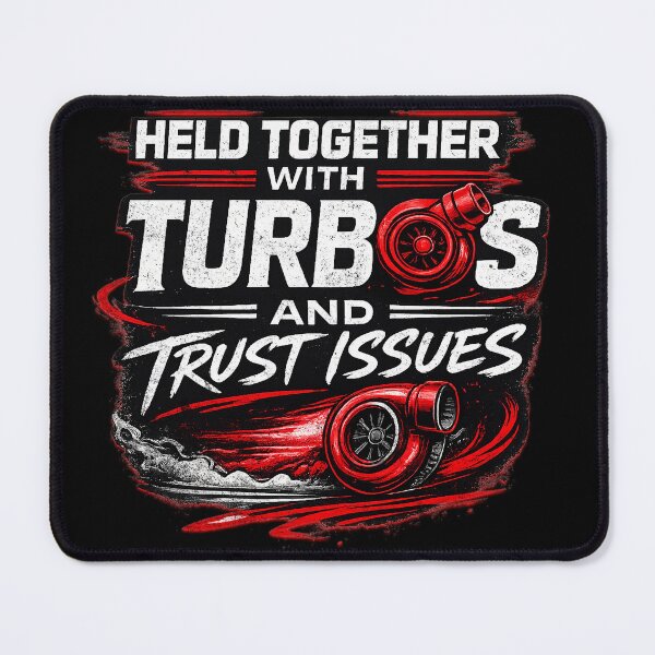 Item preview, Held Together With Turbos And Trust Issues Funny Turbo Car Drag Racing Gearhead Humor designed and sold by CarantinedChaos.