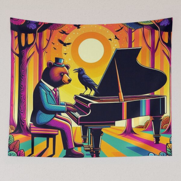 Item preview, Whimsical Bear Pianist – Rainbow Forest Emblem Design designed and sold by Dogandesighn.