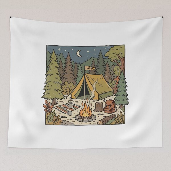 Item preview, Vintage 70s Camping Tent Illustration designed and sold by urbinet.