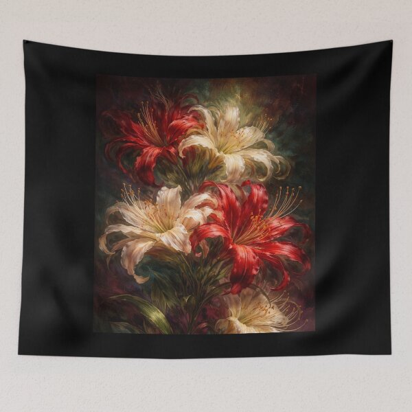 Item preview, Luxury Red and Ivory Lily Floral Wall Art | Dramatic Botanical Painting Poster designed and sold by simpleyetcanva.