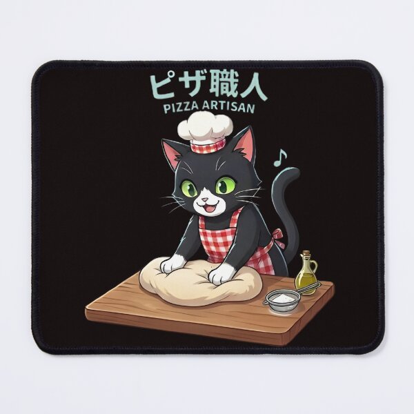 Item preview, Kawaii Black Cat Chef Kneading Pizza Dough Retro Anime Style designed and sold by WalterAdd.
