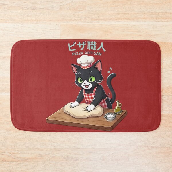 Item preview, Kawaii Black Cat Chef Kneading Pizza Dough Retro Anime Style designed and sold by WalterAdd.