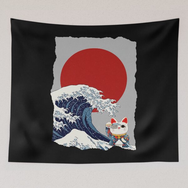 Item preview, Lucky Cat Samurai Japanese Wave Red Sun Illustration designed and sold by JEFDodsonArt.