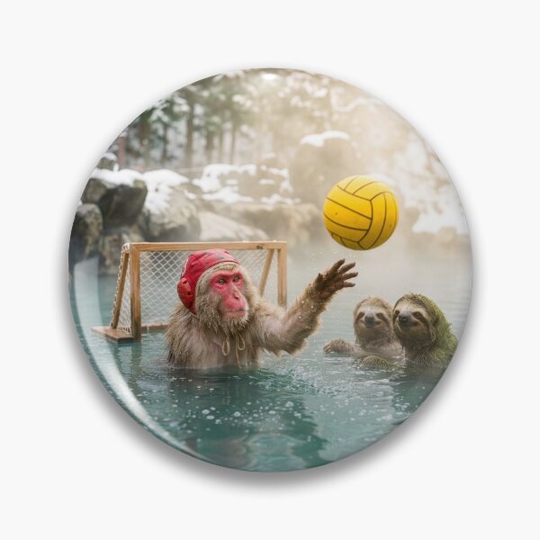 Item preview, Macaque and Sloths Play Water Polo in Onsen designed and sold by Tridentulus.