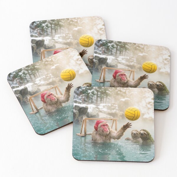 Item preview, Macaque and Sloths Play Water Polo in Onsen designed and sold by Tridentulus.