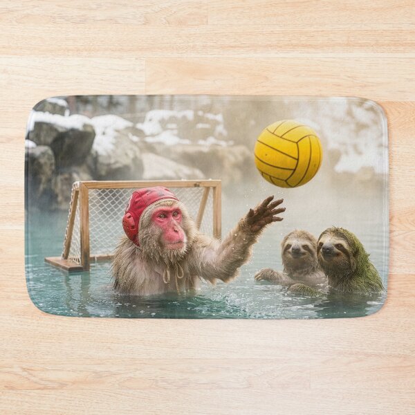 Item preview, Macaque and Sloths Play Water Polo in Onsen designed and sold by Tridentulus.