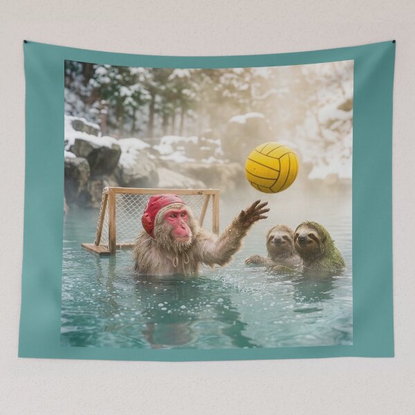 Item preview, Macaque and Sloths Play Water Polo in Onsen designed and sold by Tridentulus.