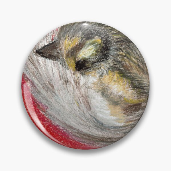 Item preview, Norwegian Forest Cat Manja snuggles on the red blanket, oil pastel designed and sold by KALINKA-MOJA.