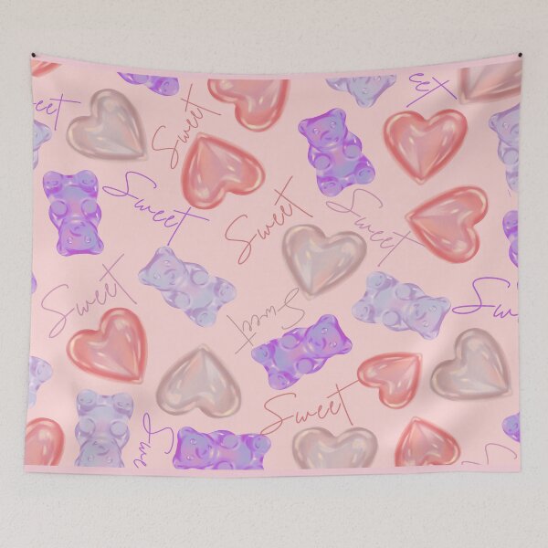 Item preview, Sweet Pink Purple Bears & Hearts Pattern designed and sold by CDPrintsDesigns.