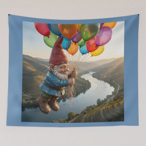 Item preview, Gnome Flies Over Blue Dragon River in Portugal designed and sold by Tridentulus.